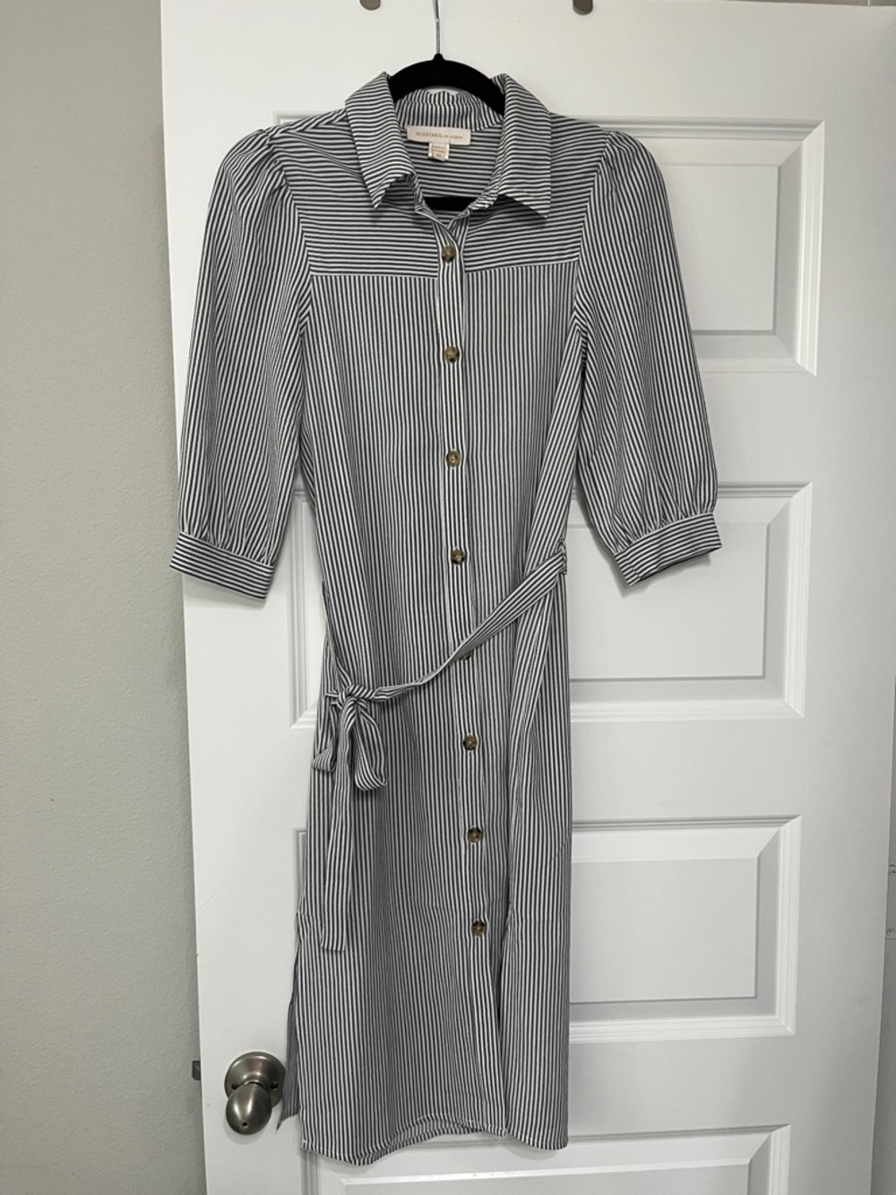 Monteau Black & White Striped Button-Front Midi Dress